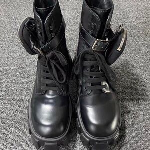 Lace-Up Black Boots with Pouch